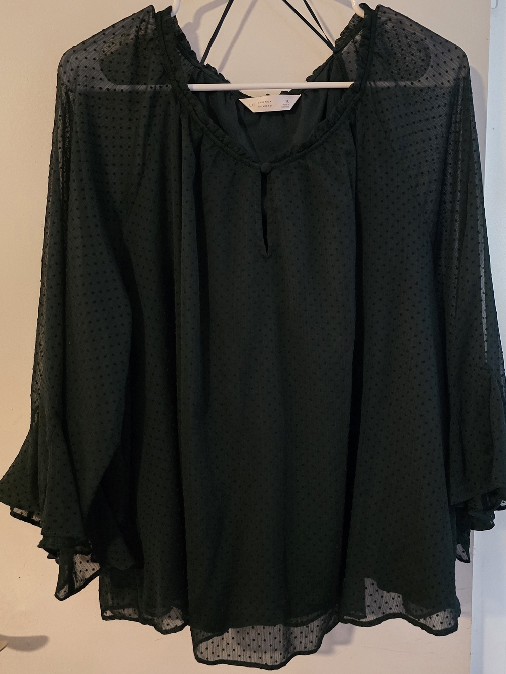 LC Lauren Conrad Dark Green Swiss Dot Peasant Blouse
